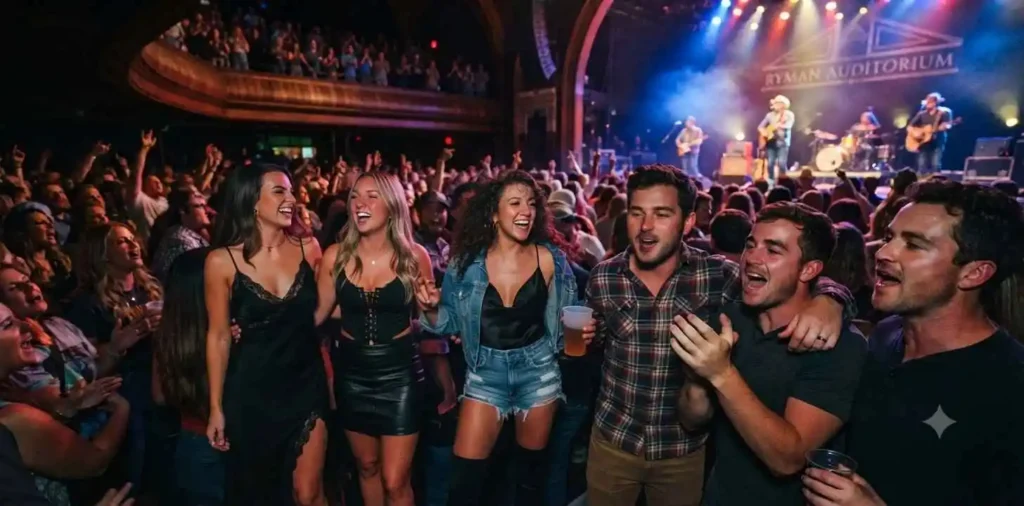 Friends enjoying live country music concert
