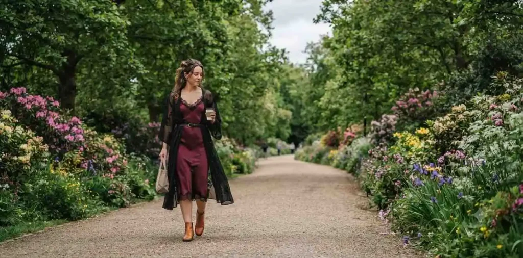Woman enjoying a peaceful walk through the park