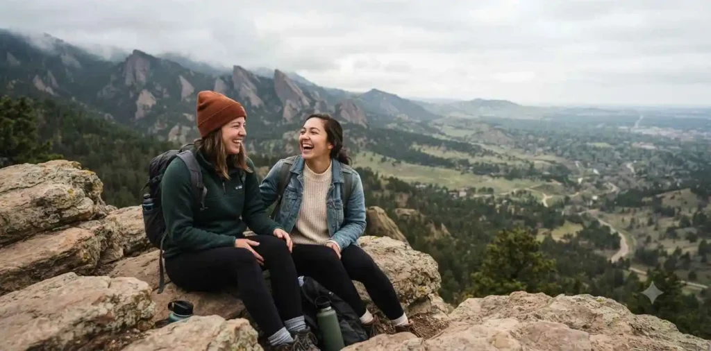 Friends enjoying a Colorado mountain viewpoint