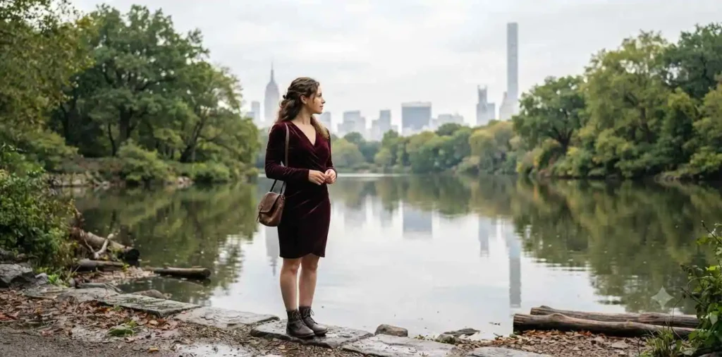Traveler enjoying peaceful lake views in Central Park