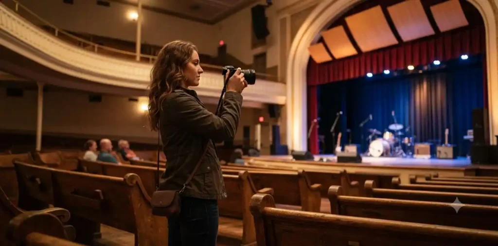 Traveler photographing the iconic concert stage
