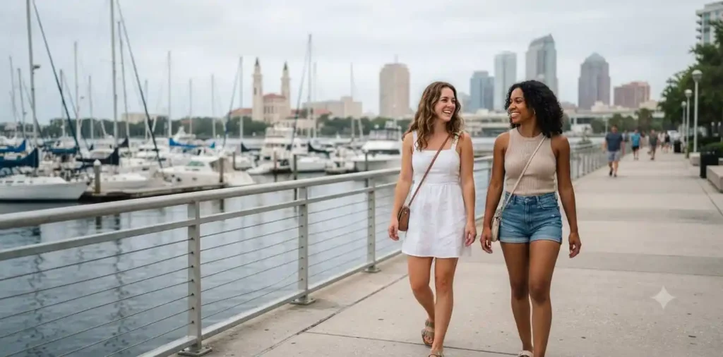 Friends enjoying the Tampa Bay waterfront