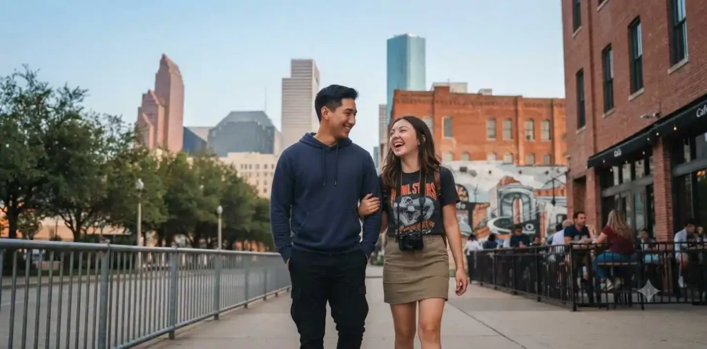 Friends exploring Houston Texas streets
