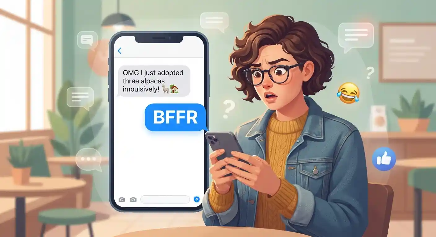 Person reacting with disbelief to a BFFR message on a smartphone
