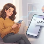 Person reading an IMY message on a smartphone, representing the phrase “I miss you.”