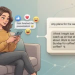 Illustration showing a smartphone message with emoji reactions and a separate written reply.