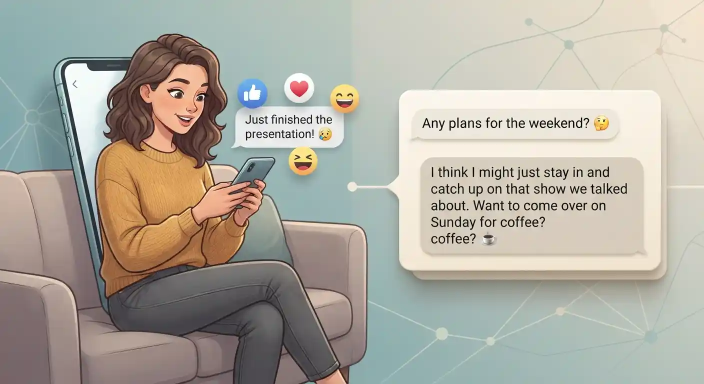 Illustration showing a smartphone message with emoji reactions and a separate written reply.
